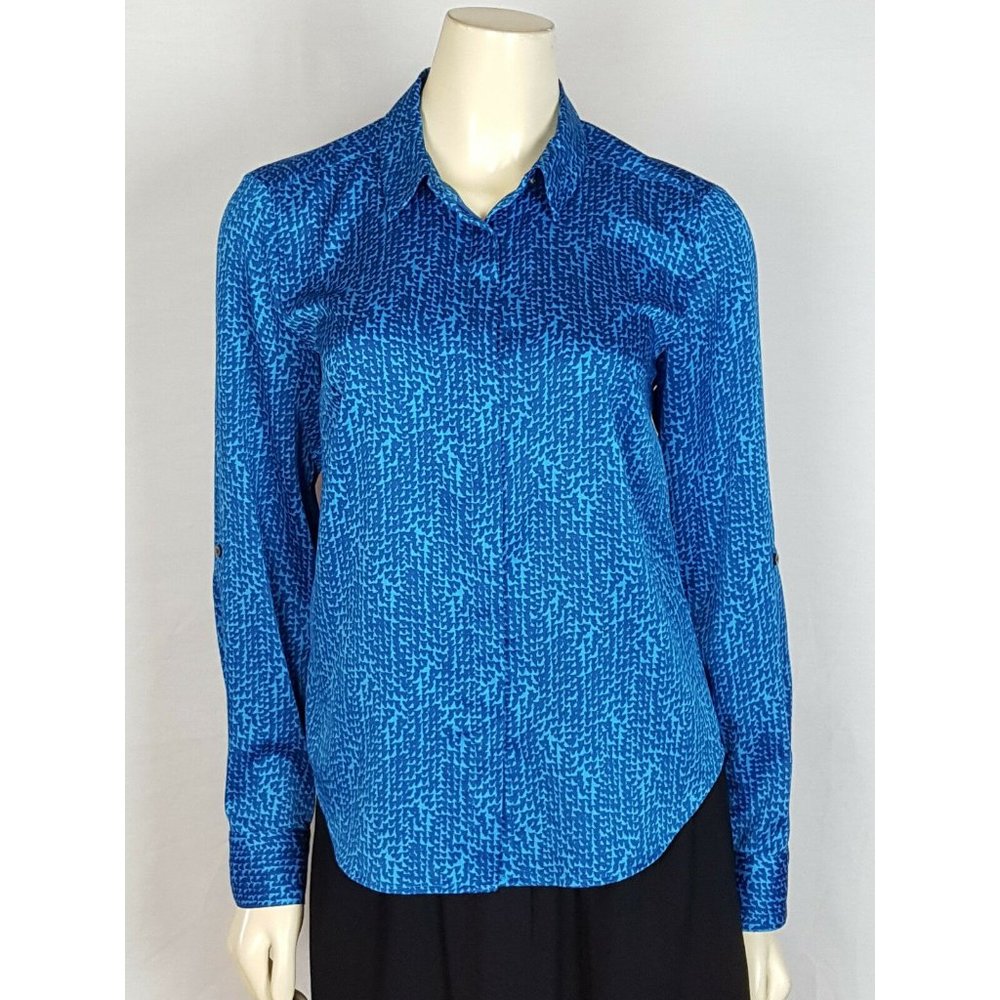 ANN‎ TAYLOR blue long sleeve career blouse sz 2